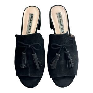 Karl Lagerfeld Holly Suede Sandal Heels Black Size 7.5